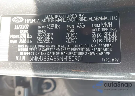 2022 Hyundai Tucson Sel из США, поврежденный, VIN 5NMJB3AE5NH150901